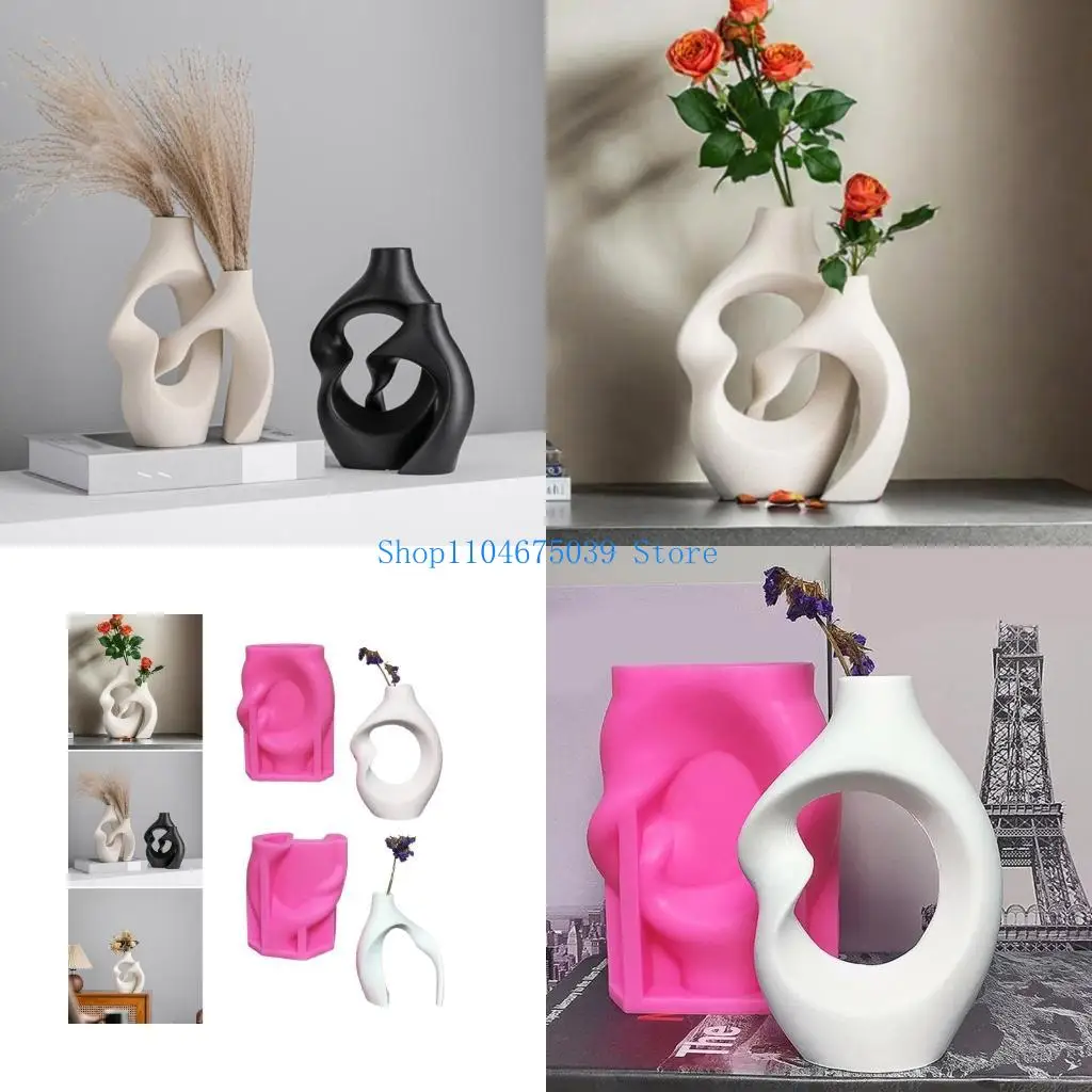 

5asd Pack of 2 Multifuntional Silicone Vase Molding Set Abstract Decors Office Decors Sculpture Molds Silicone Texture