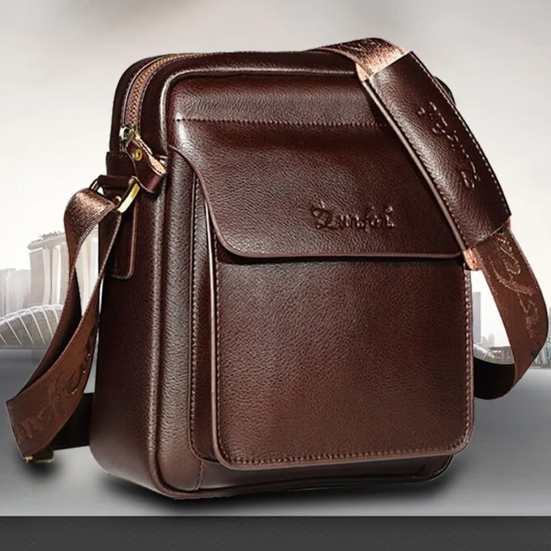 

PU Leather Men Shoulder Messenger Bag Soft Leather Business Mini Hanging Bag Solid Color