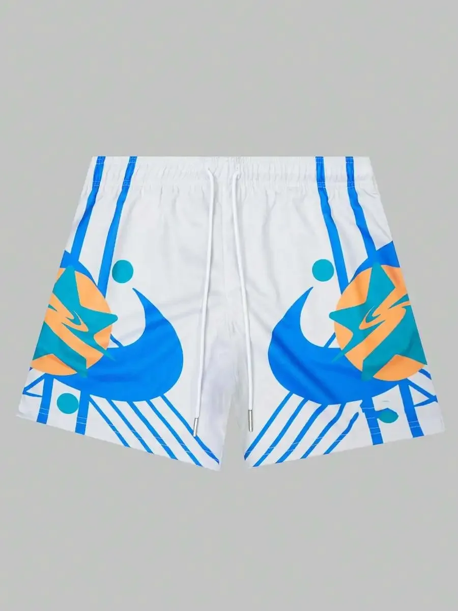 

Mens Bold Print Casual Shorts With Drawstring Waist