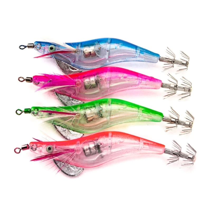 LED Electronic Luminous Shrimp Squid Night Fishing Squid Jigs Lure Bass Bait with Hook Topwater Crankbaits Fish Tackle Wobbler