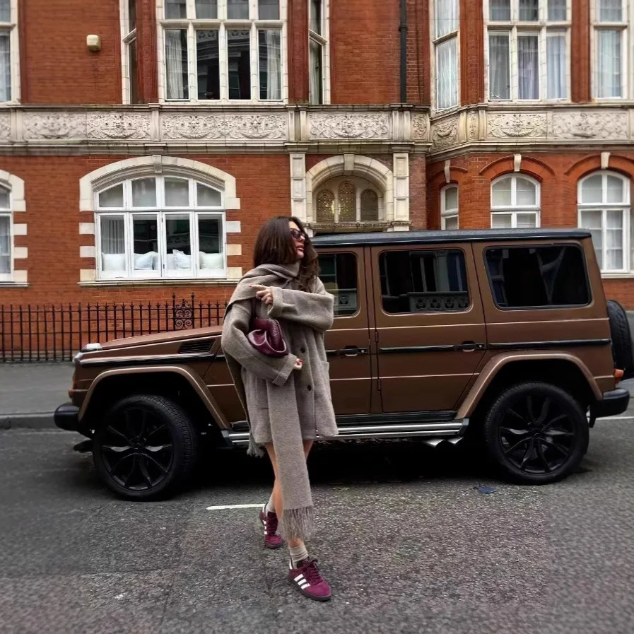 

Trendy ZR Women's Knitted ort Coat with Scarf Ele Sle Long Sve Autumn Faion Outerwear No Brand Registered Trademark