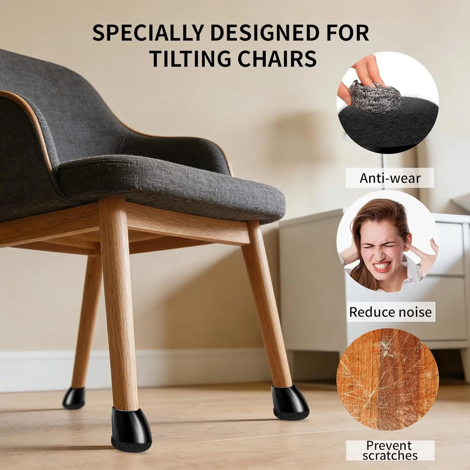 16PCS Chair Leg Floor Protectors 15° Diagonal Thick Wrap Felt Pads Round Silicone Furniture Table Feet for Hardwood