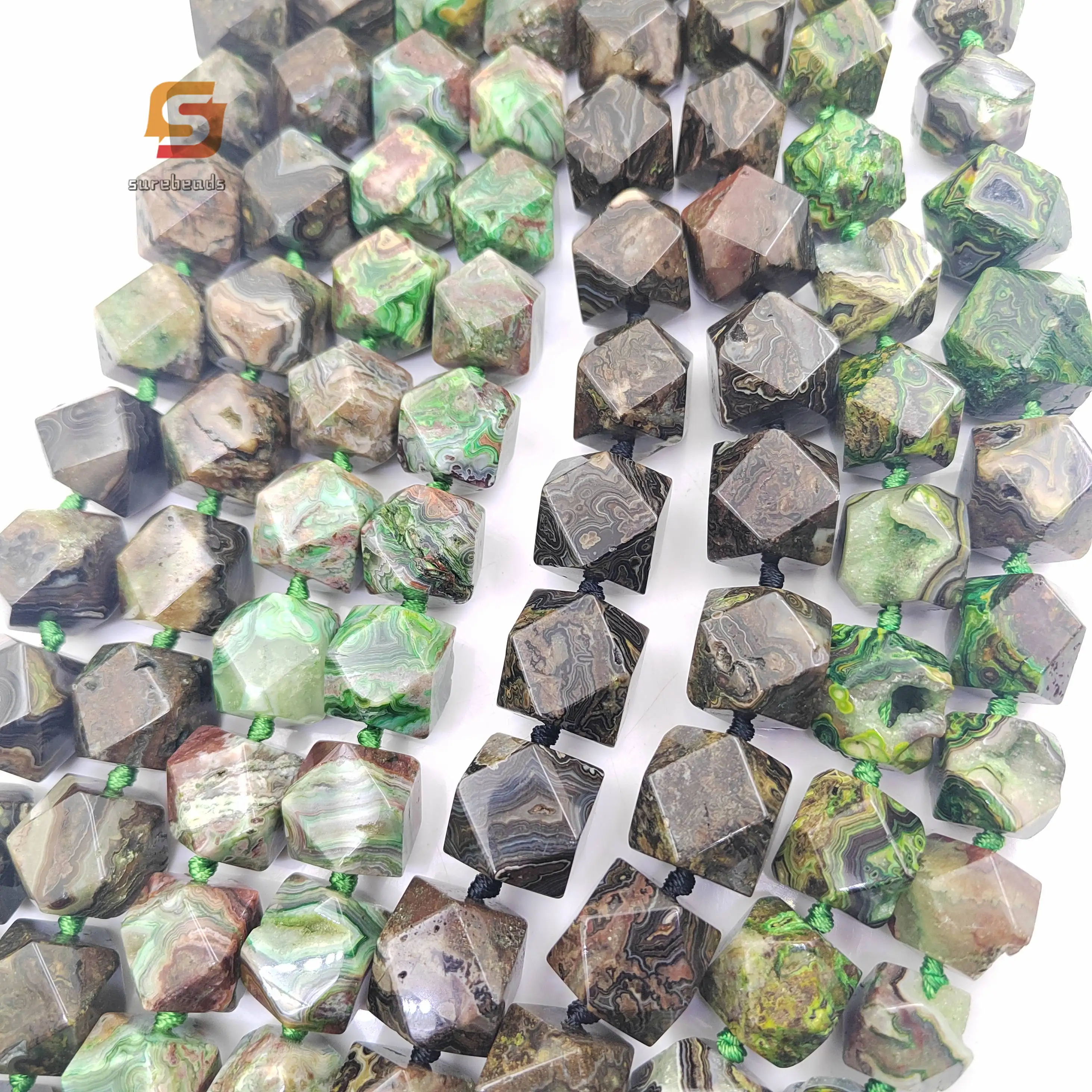 Natural Crazy Agate Faceted Nugget Loose Beads Bulk,15.5