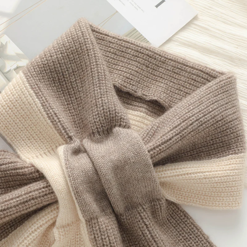 Cashmere Scarf for Women, 100% Cashmere, High-end, Color Block, Knitted, Warm, Autumn and Winter, New Product, Hot Sale