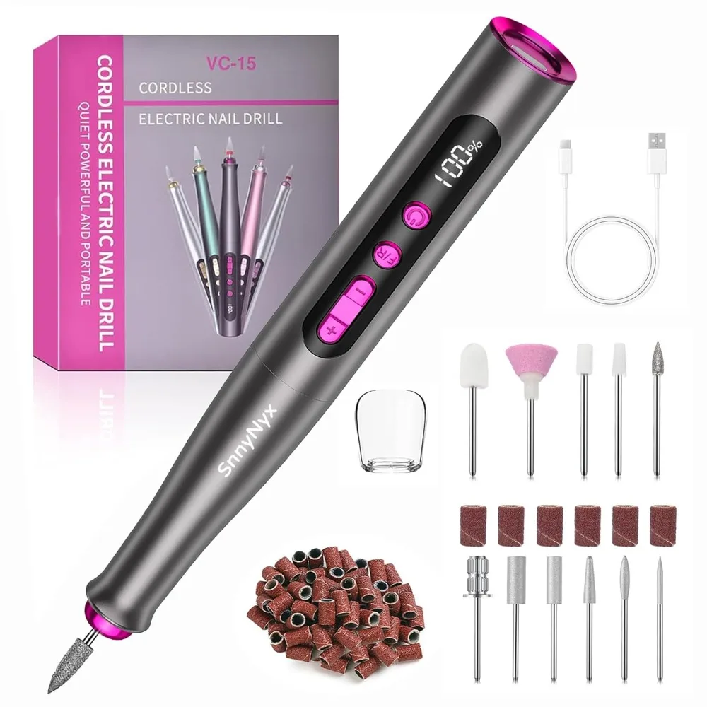 

Cordless Electric Nail Drill Professional, Acrylic Nail Kit for Nail Polish Remover, Electric Nail File Buffer Grinder, Portable