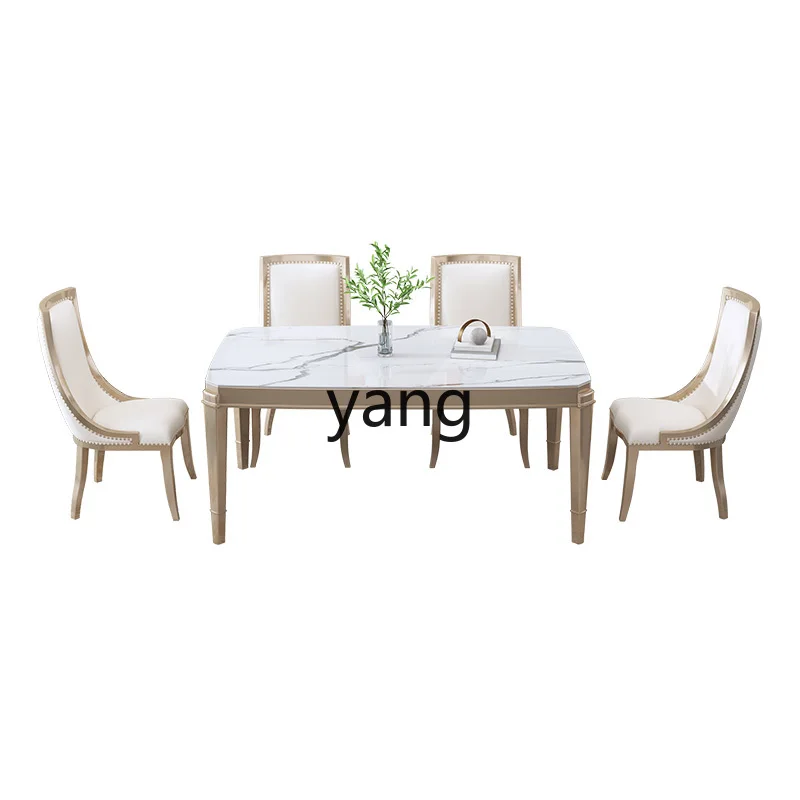 

Yjq Light Luxury Stone Plate Dining Tables and Chairs Set Modern Simple Rectangular High-End Elegant Solid Wood Dining Table