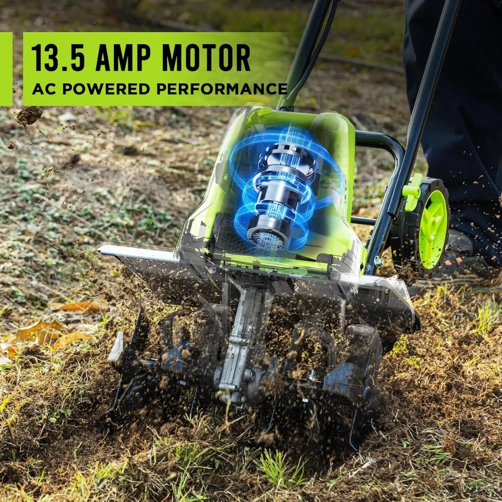 

16-Inch Corded Electric Tiller, 13.5 Amp Powerful Garden Cultivator for Soil Preparation and Landscaping – Lightweight, Durable