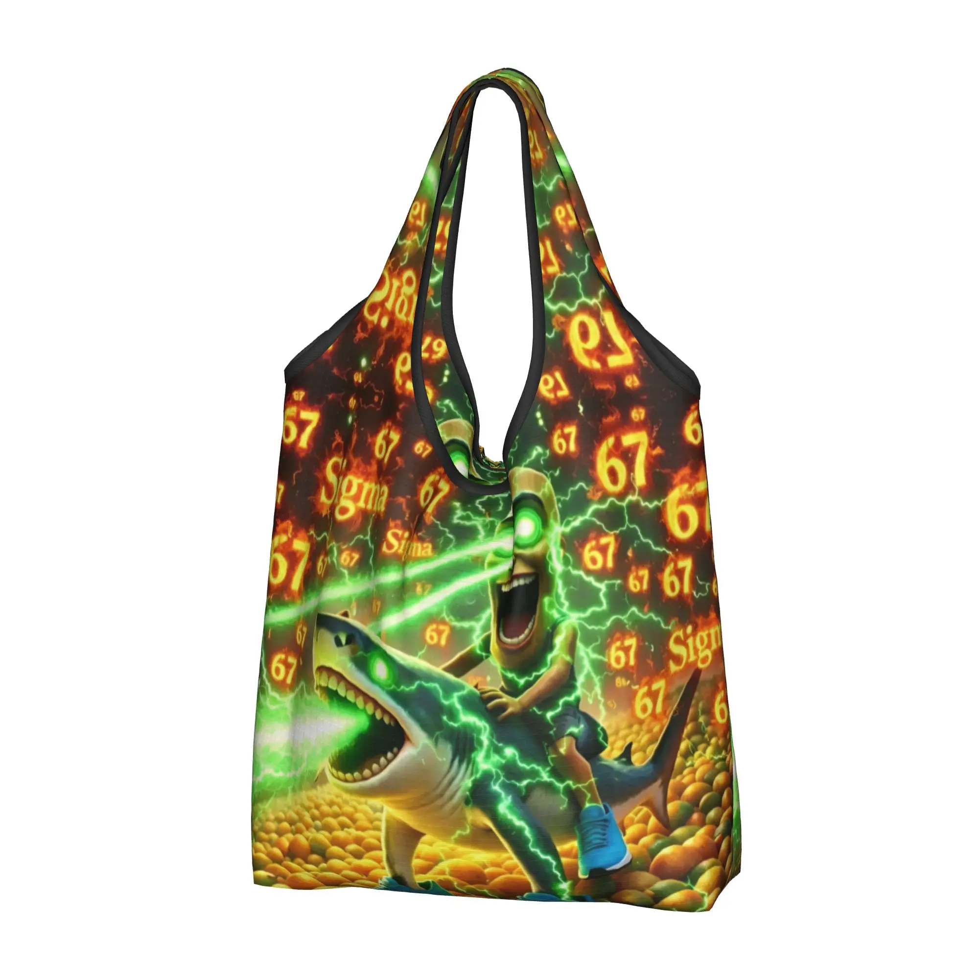 Recycling Italian Brainrot Hot Shopping Bag Women Tote Bag Portable Cartoon Game Groceries Shopper Bags