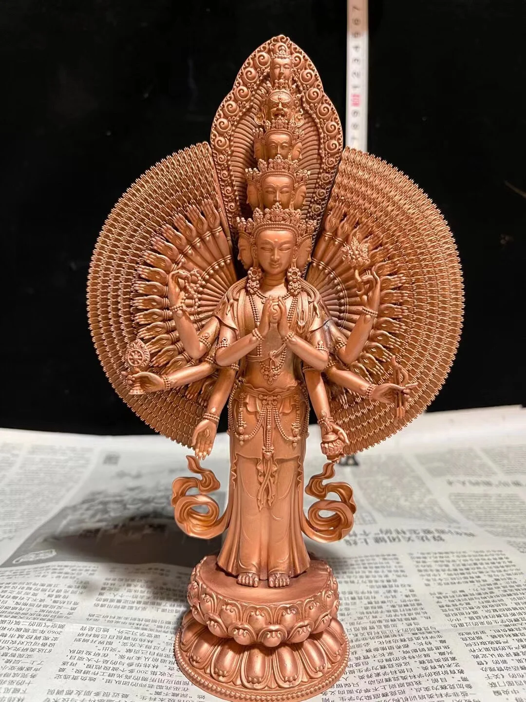 

Xizang Crafts 8 inch 24cm Tantric Thousand hand Avalokitesvara Buddha Tibetan Bronze Statue Pure Copper Red Copper Gilded Orname