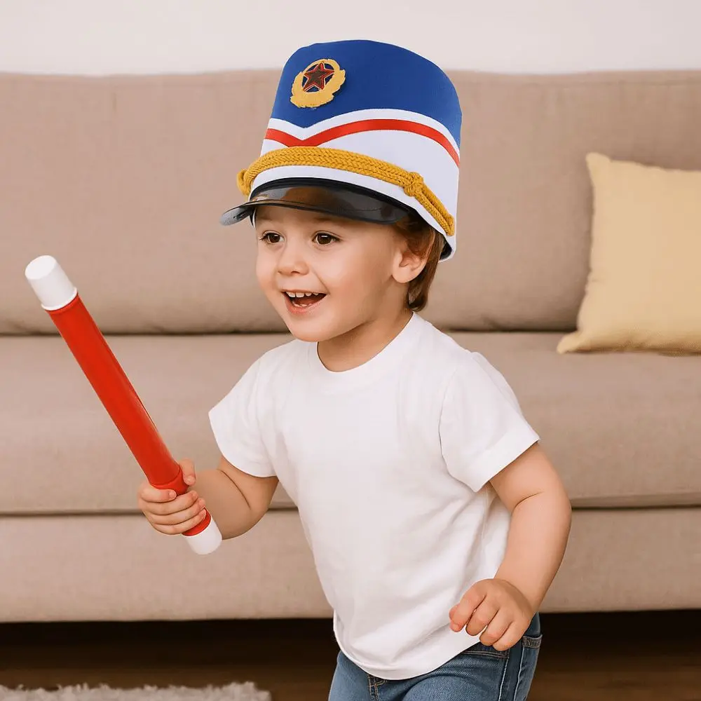 

Cosplay Show Marching Band Hat Skin-friendly Themed Party Drum Major Master Hats Photography Gold Trim Strips Soldier Top Cap