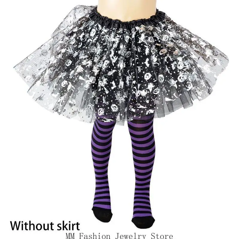 Kids Girls Halloween Full Length Tights Stockings Cartoon Spiderweb Skeleton Striped Pantyhose Cosplay Costume Carnival Up D0UB