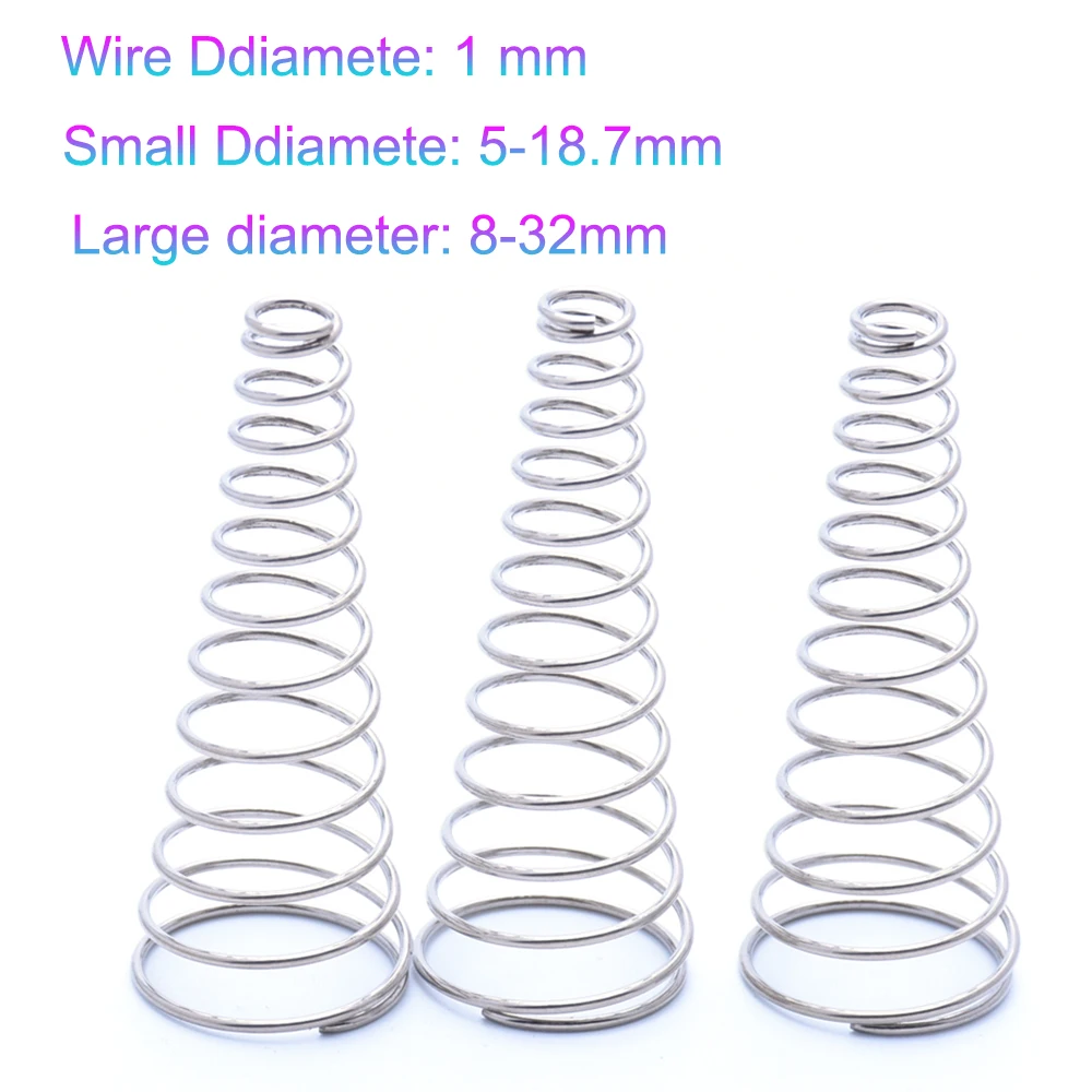 Tower Spring 304 SS Conical Compression Springs Wire Diameter 1 mm Taper Pressure Spring Height 12-66mm