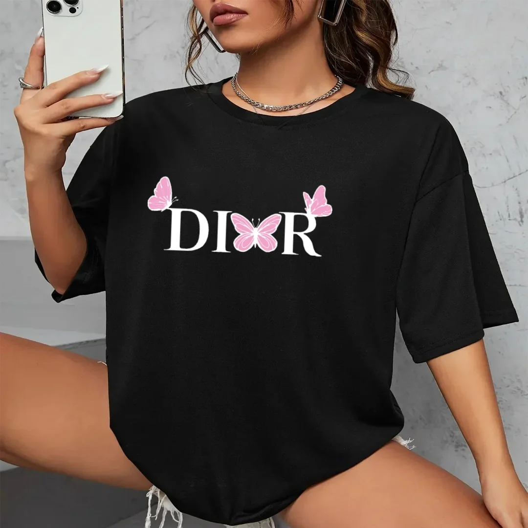 

High quality women clothing luxury brand design letter print T-shirt girls cute butterfly short sleeve casual loose cotton tops