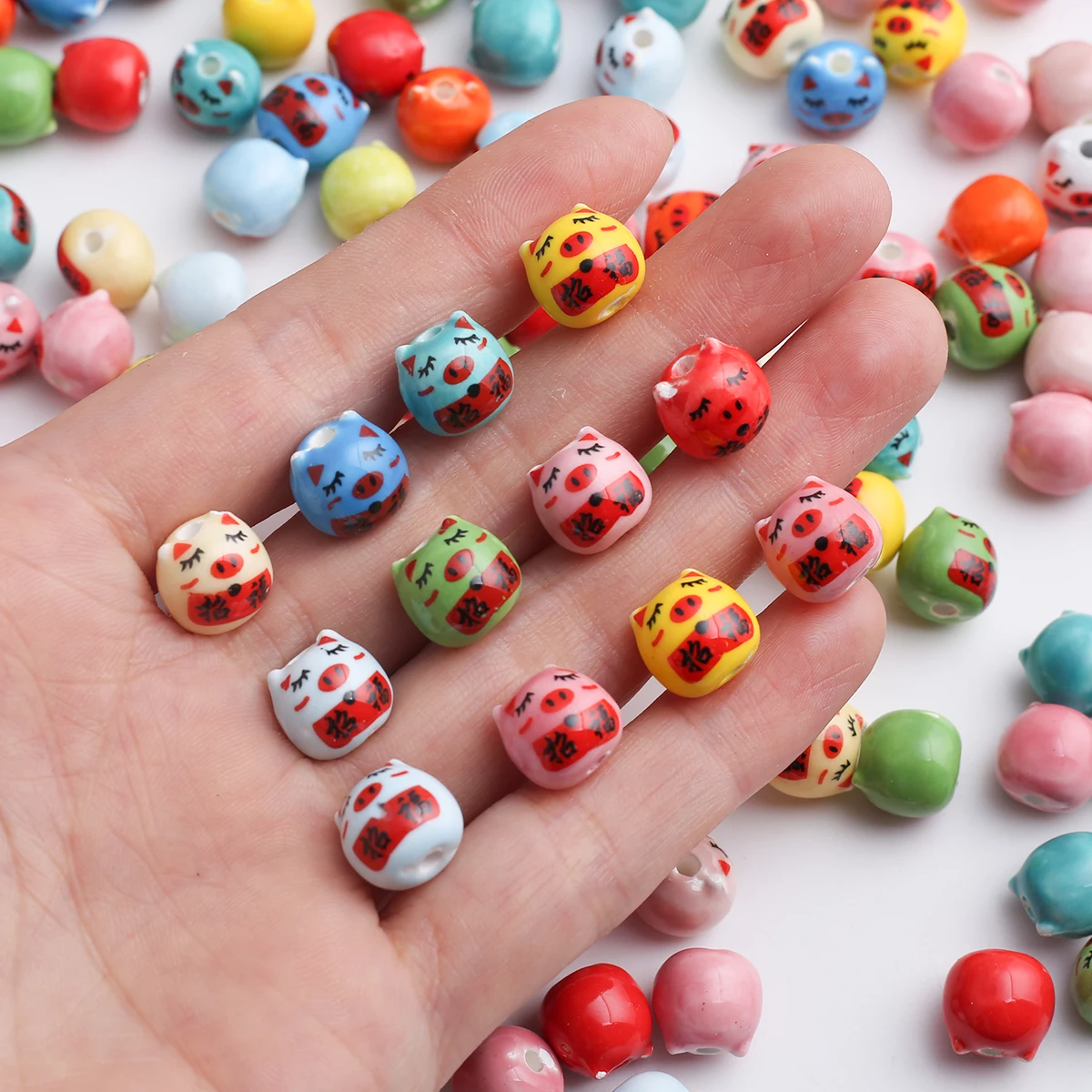 15/30pcs Random Color 11mm Hand Painted Daruma Doll Ceramic Loose Beads DIY Style Handmade Bracelet Jewelry Craft Supplies