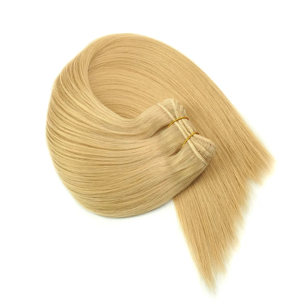 Extensiones de trama de cabello humano liso, mechones de pelo sedosos, piel virgen brasileña Natural, doble trama, Color Natural, 100g por juego