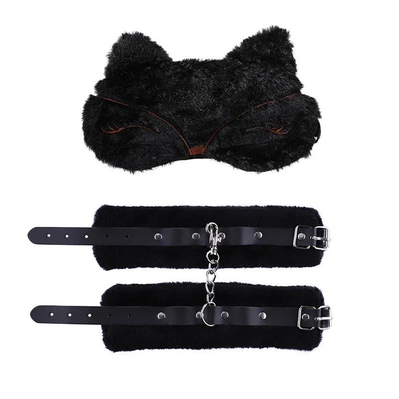 Bandeau sexy en cuir PU avec menottes en peluche pour adultes, équipement de bondage, jouets sexuels Bsie M Kit, Sex Shop, jeux pour adultes, accessoires similaires