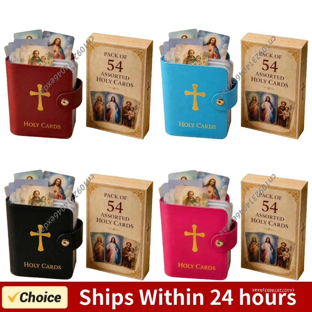 Porta Tarjetas Religiosas de Piel Sintética Católica con Cierre a Presión, Mini Cartera para Tarjetas de Santos, Multiusos para Adoración/Funerales/Anima/Cruz