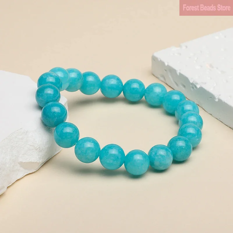 Genuine Blue Amazonite Stone Bracelet Smooth Polishing Natural Stone Energy Bracelets for Women Couple Healing Jewelry Pulsera