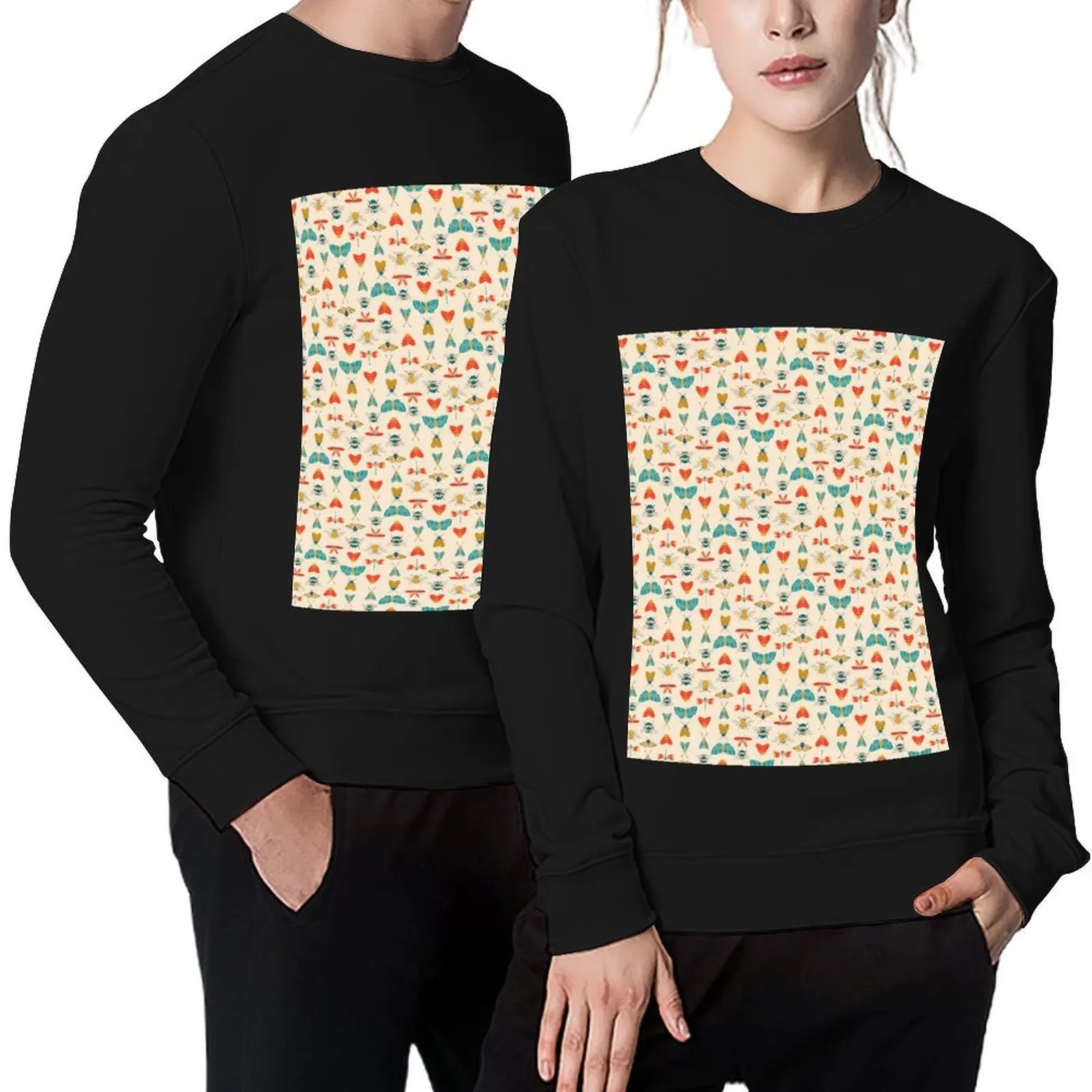 

Bugs bees butterflies moths in retro colors stripes Pullover tracksuit men tracksuits men's coat anime sweatshirt