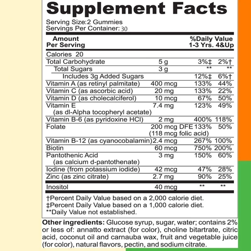 Nutritional Children\'s Halal Soft Candy Vitamin | Contains vitamins C, D, zinc, A, E, B6, B12, biotin | Non GMO and vegetarian