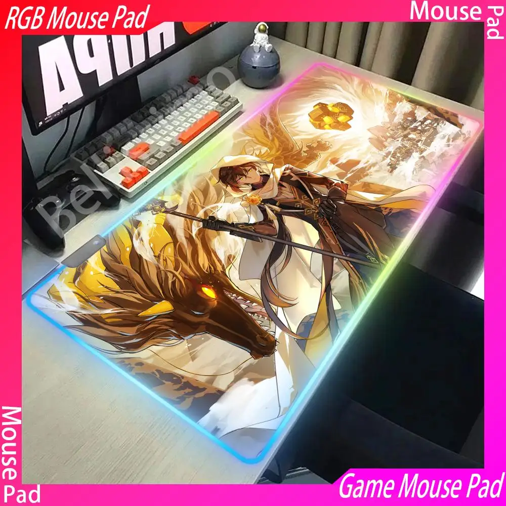 Zhongli Computer Genshin Impact Mouse Pad Rgb Rug Rubber Desk Mat Desk Assessories Notebook Office Extended Pad Mouse Carpet