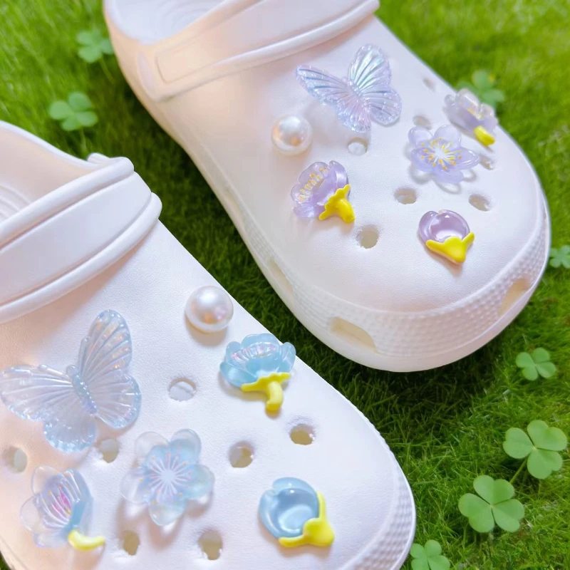 New Cherry Blossom Butterfly Hole shoe Charms Set Fit Childr