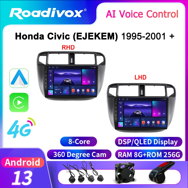 roadivox Android car radio for Honda Civic (EJEKEM) 1995 2001 stereo GPS Navigation video Multimedia Player tape recorder