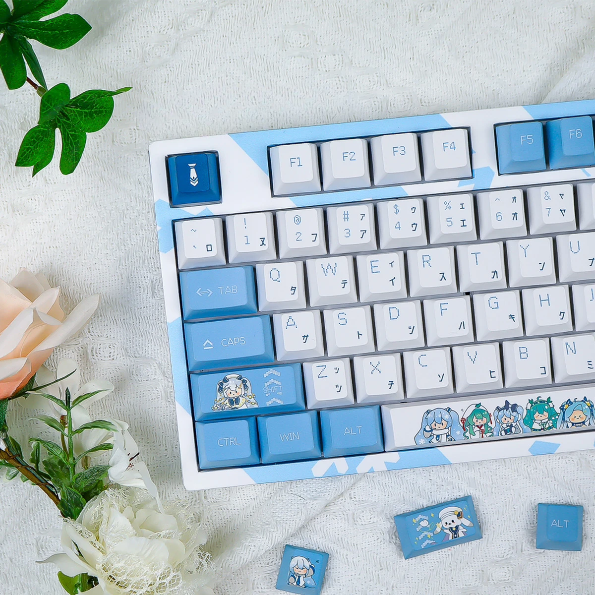 129 Keys/Set Anime Cosplay Blue Snow Miku Cute PBT Keycaps for Cherry Profile MX Switch Mechanical Keyboard Game DIY Custom