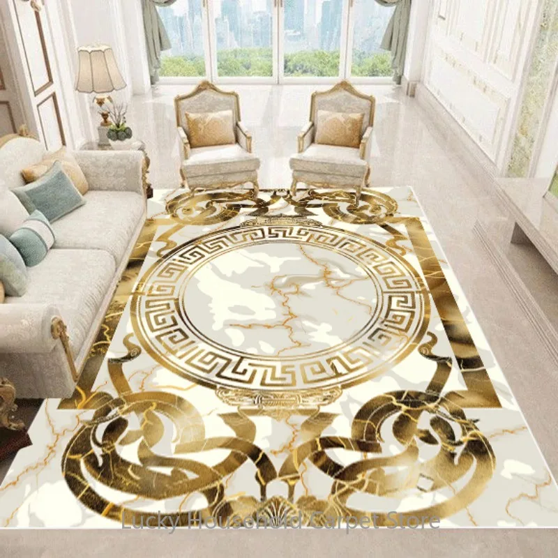 Luxury European Style Carpets Living Room Sofa Side Rugs Home Decoration Soft Golden Carpet Bedroom Cloakroom Hallway Floor Mat