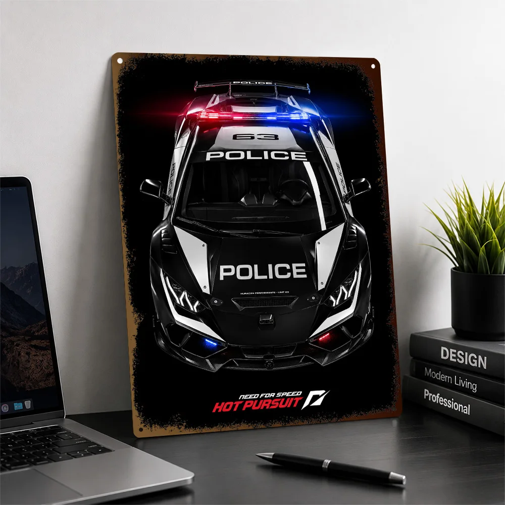 Italy Huracan Performante Black White Police Supercar Aluminum Poster Customized Metal Tin Sign Duty Style Wall Art In Any Den