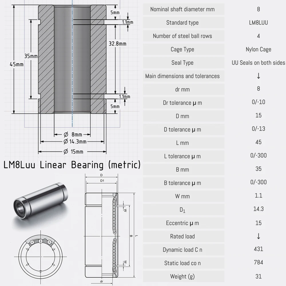 Cuscinetto lineare sc8luu linear motion SCS8LUU 34*22*58 mm 3D Cuscinetto lineare sc8luu linear motion SCS8LUU 34*22*58 mm 3D