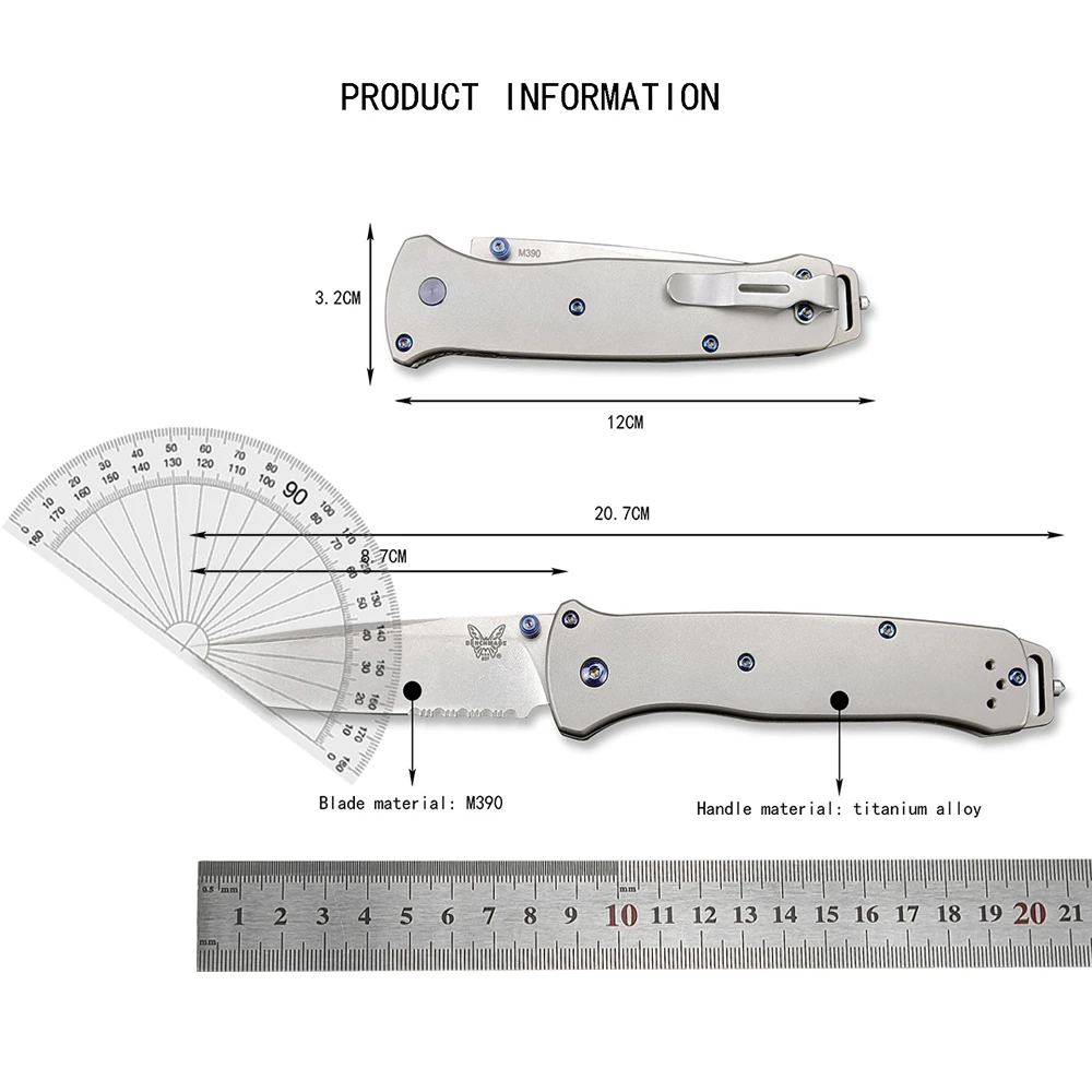 BM 537 Serrated/ Full Blade Tactical Folding Knife High Quality Survival Camping Pocket Knife with Clip Titanium Alloy Handle