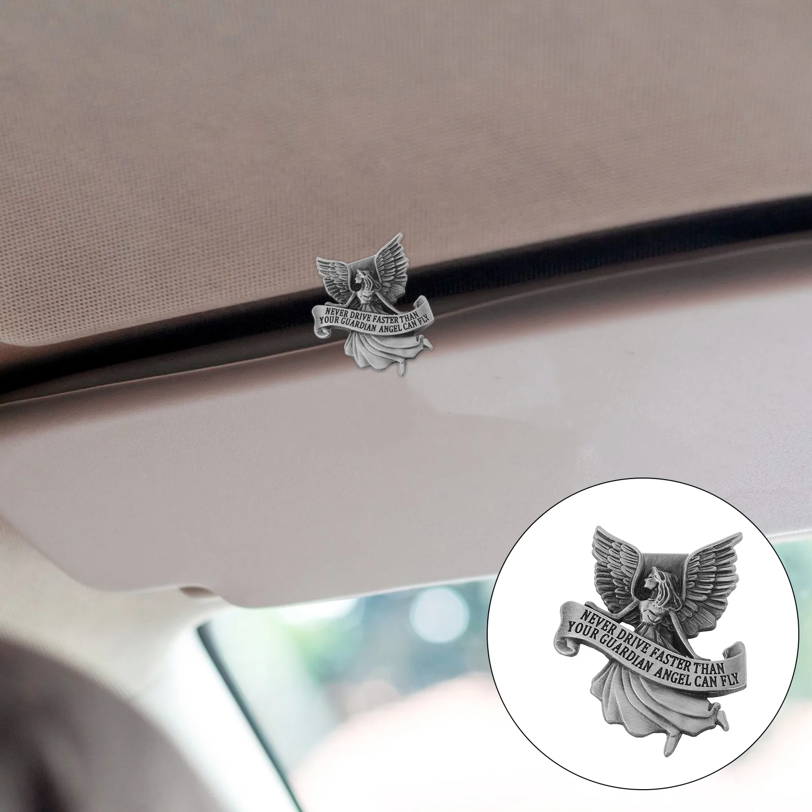 

3pcs Car Visor Clip Guardian Angel Metal Safety Charm Drive Safe Reminder For Teen Drivers Family Friends New Car Interior