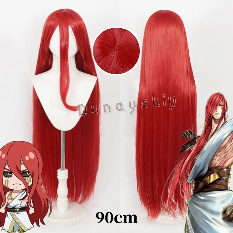 

Record of Ragnarok Game Thor Cosplay Wig Thunder Berserker Rose Net Cap Realistic Hair Part long 90cm Red Wig Halloween Carnival