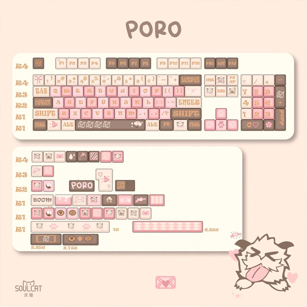 141 Keys MOA High Quality Keycaps Cute Key Cap Meow Square Thermal Sublimation Mechanical Keyboard Keyboard Accessories