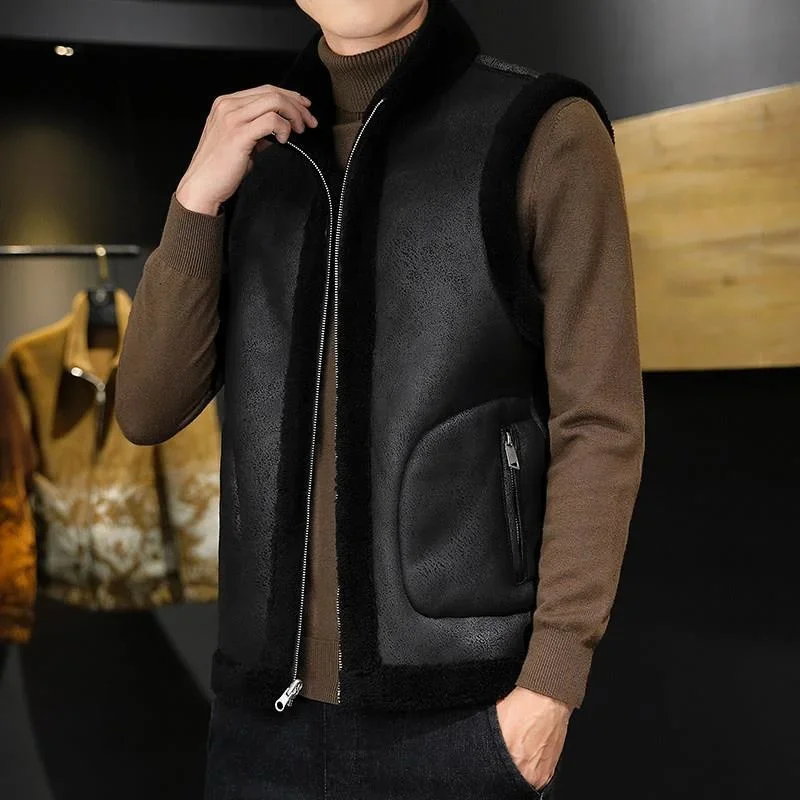 

Winter New Lamb Wool Coat Warm Vest Men Fashion Casual Thicken Gilets Male Jacket Can Be Worn On Both Sides Sleeveless Z359