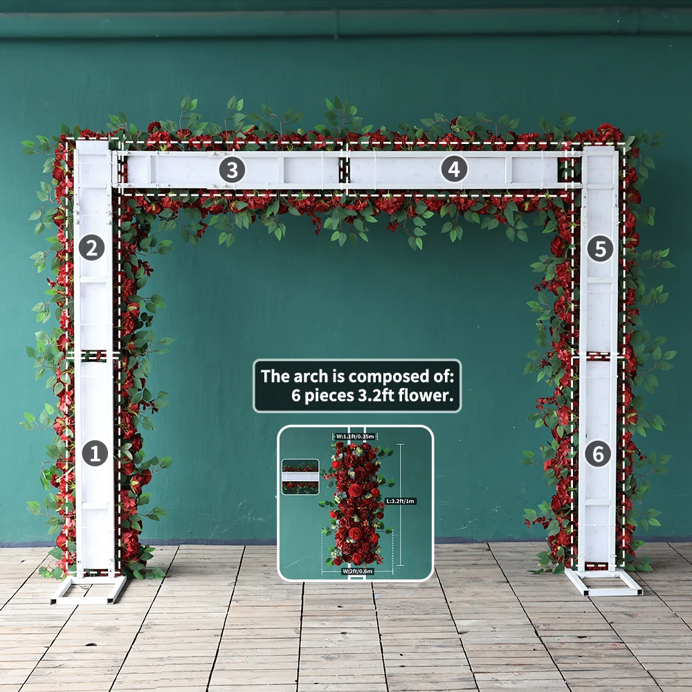 Wedding Decoration Flower Arrangements Arch Backdrop Decor Kwiaty Sztuczne Deep Red Green Flores Artificiales Longth 3.2ft/1m