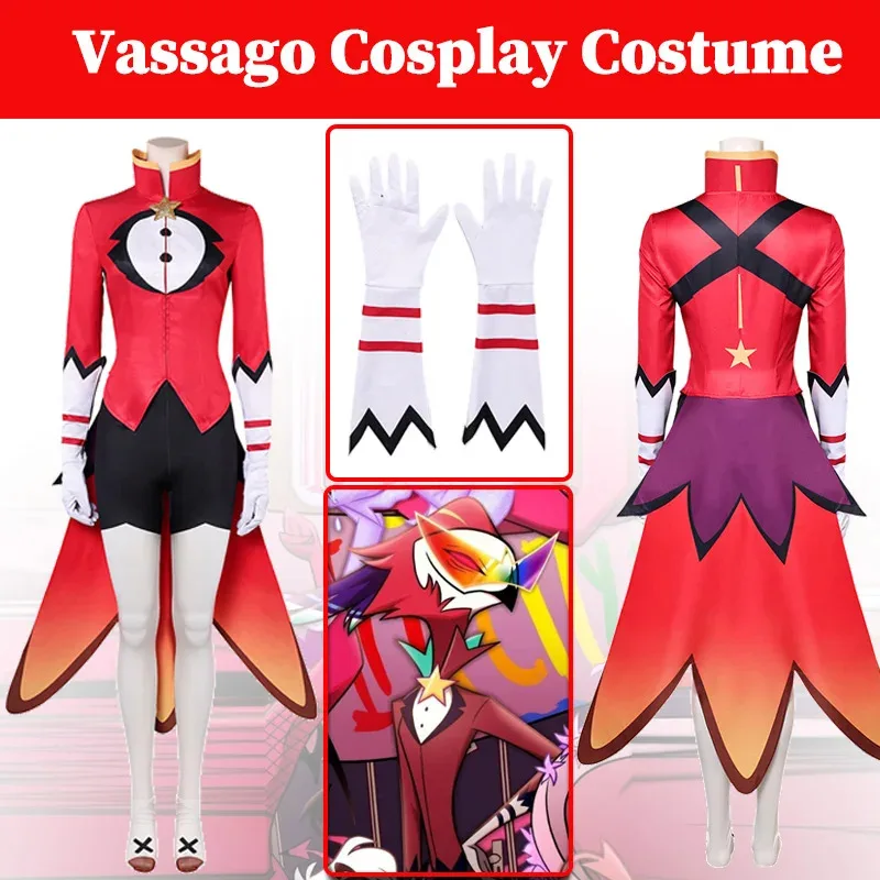 

Vassago Косплей Костюм Мультфильм Helluva Косплей Босс Красная Униформа Одежда Женская Куртка Брюки Перчатки Хэллоуин Карнавальные Костюмы