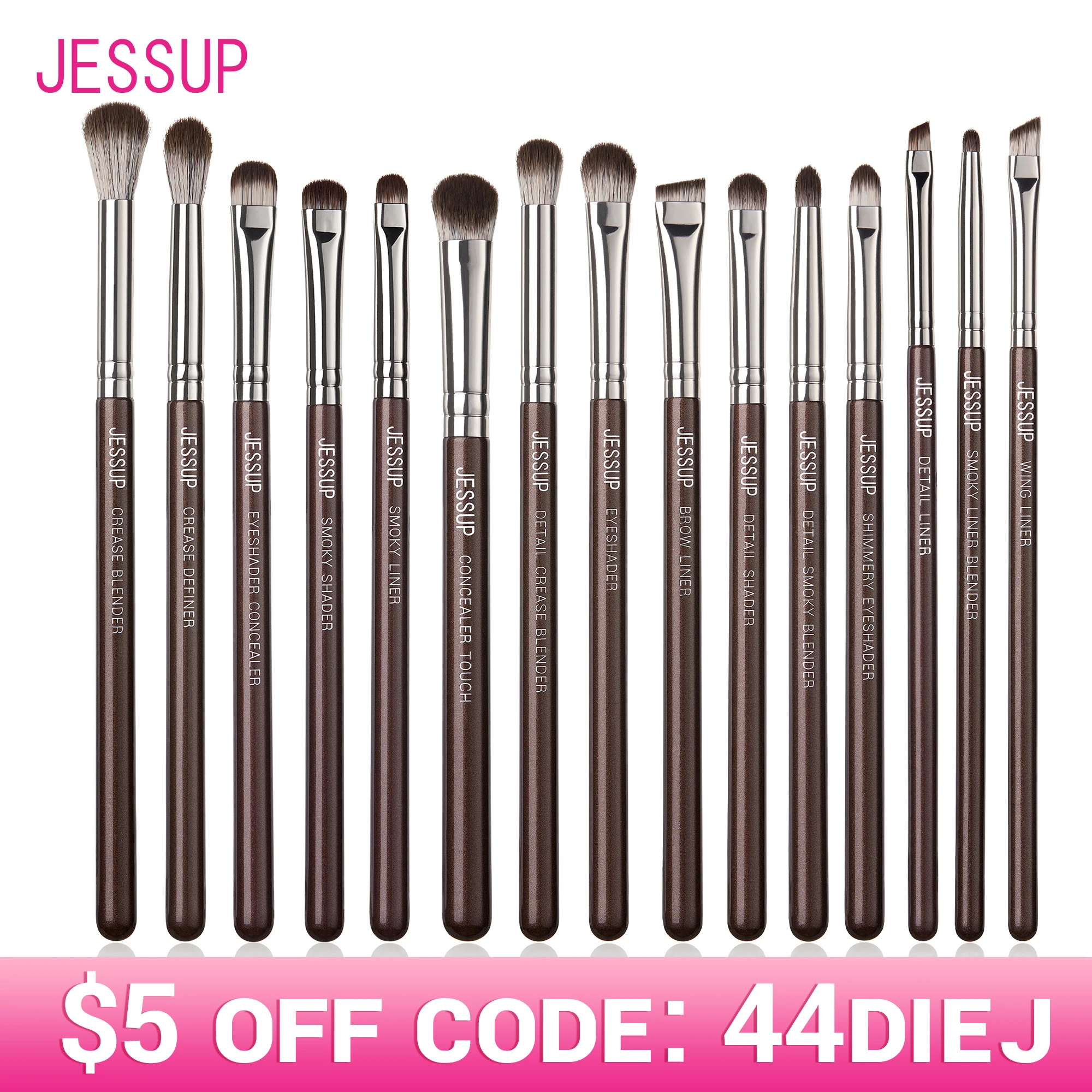 Jessup Eye Makeup Brushes Set Professional 15pcs Eyeshadow Brushes Vegan Concealer Eyebrow Liner Blending Brush Brown,T499