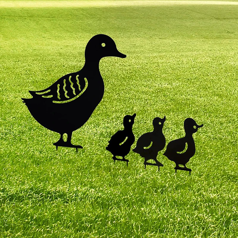 Black Duck Silhouette Garden Statues For Yard Outdoor Lawn Patios Garden Decoration Duck Metal Stake Decorative Garden Stakes