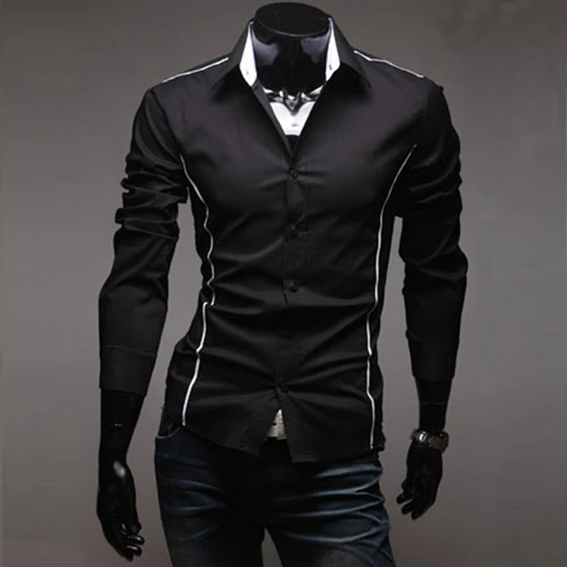 Camisas listradas de manga comprida masculina, camisas listradas masculinas, roupas sociais, slim fit, cinza, 2022