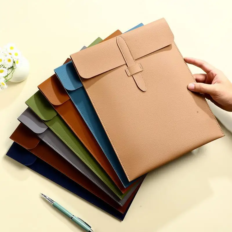A4 Cortex Vertical Thick Leather Document Bag Folder Storage For Contract Invoice Tablet Back To School Use