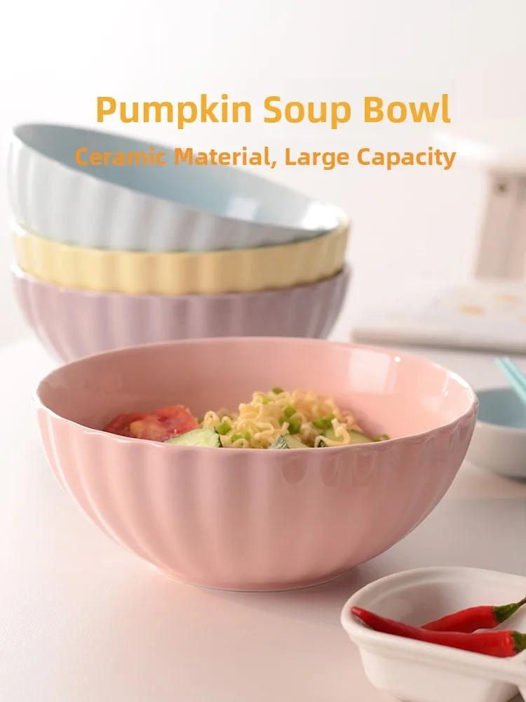 

Large Cerc Pumpkin Soup Bowl for Home Use Noodle Soup Bowl aron Color Simple Sle round ape Bowl for Everyone
