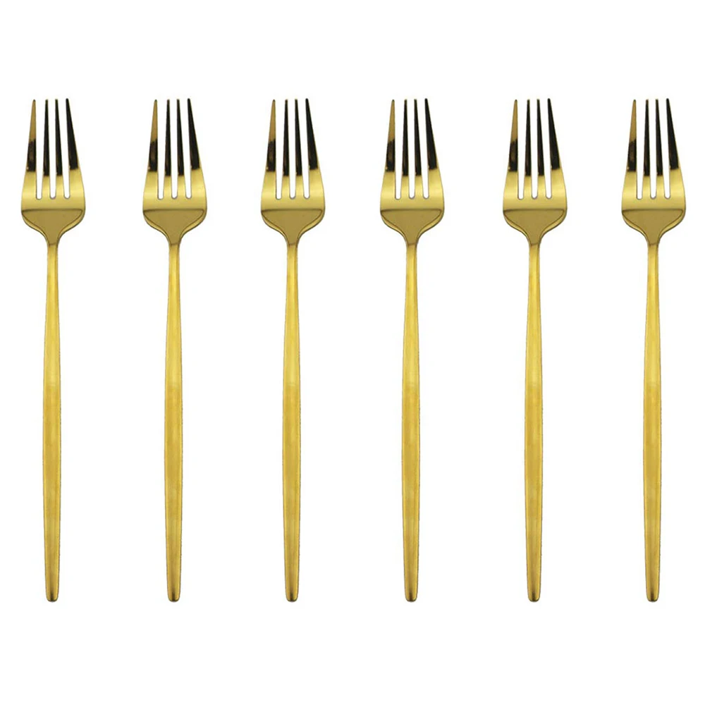 6 Pcs Silvere/Golden Flatware Modern Stainless Steel Dinner Fork 8.2 Inch Camping Dinnerware Set Tableware Eating Utensils