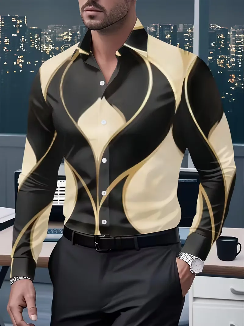 Herenoverhemd met lange mouwen en 3D dierenpatroon bedrukt overhemd, casual herentop met knopen, herentop, overhemd met lange mouwen