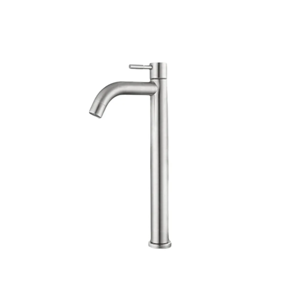 Stainless Steel Heighten Washbasin Faucet Silver/Black Quick Open Washbasin Tap Rust-proof Single Cold Faucet Bathroom Counter