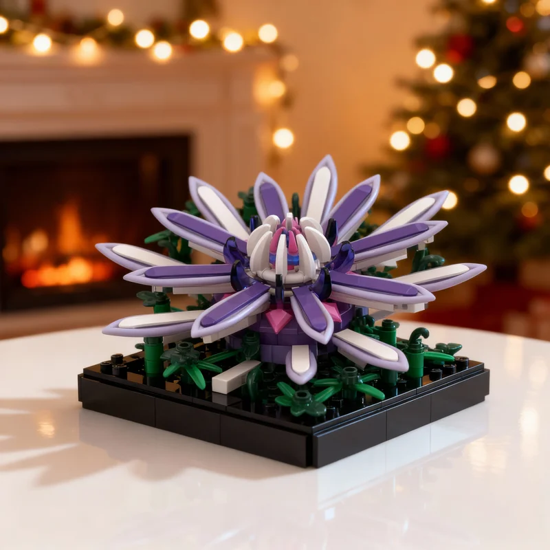 

320 деталей MOC: Модель цветка мандалы (лаванда) из строительных блоков, конструктор, игрушка для самостоятельной сборки, рождественский подарок, креативная идея, развивающая игрушка