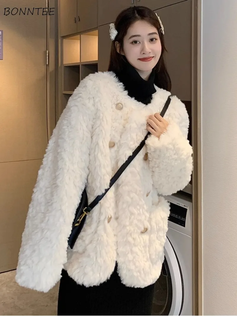 

Lambwool Cardigan Women Thickened Plush Loose Fit All-match Korean Fashion Autumn Winter Outerwear Female Elegant Gentle Classic