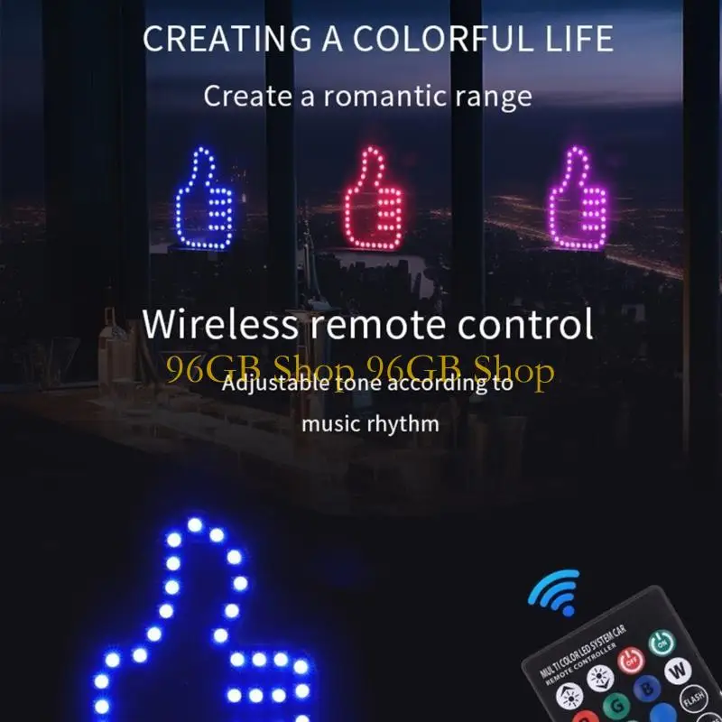 96GB Funny Car Rear Window Sign Thumb Lamp with Remote Control Road Rage Sign Finger Hand Gesture Light Universal Hand Lamp