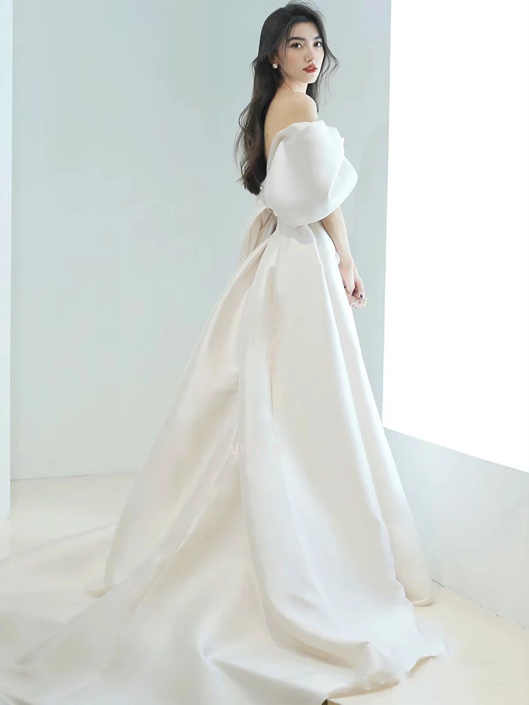 2025 Bianco Coreano Matrimonio Organza A-line Corsetto senza spalline Abiti da sposa Personalizzato Semplice Matrimonio Istantanea Abiti da festa nne Garona